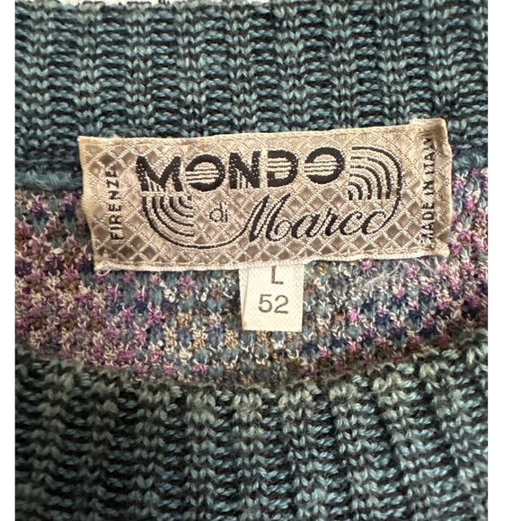 Mondo di Marco Italy Knit Sweater Size L Abstract Pattern Cotton Acrylic Blue‎ - Picture 2 of 5